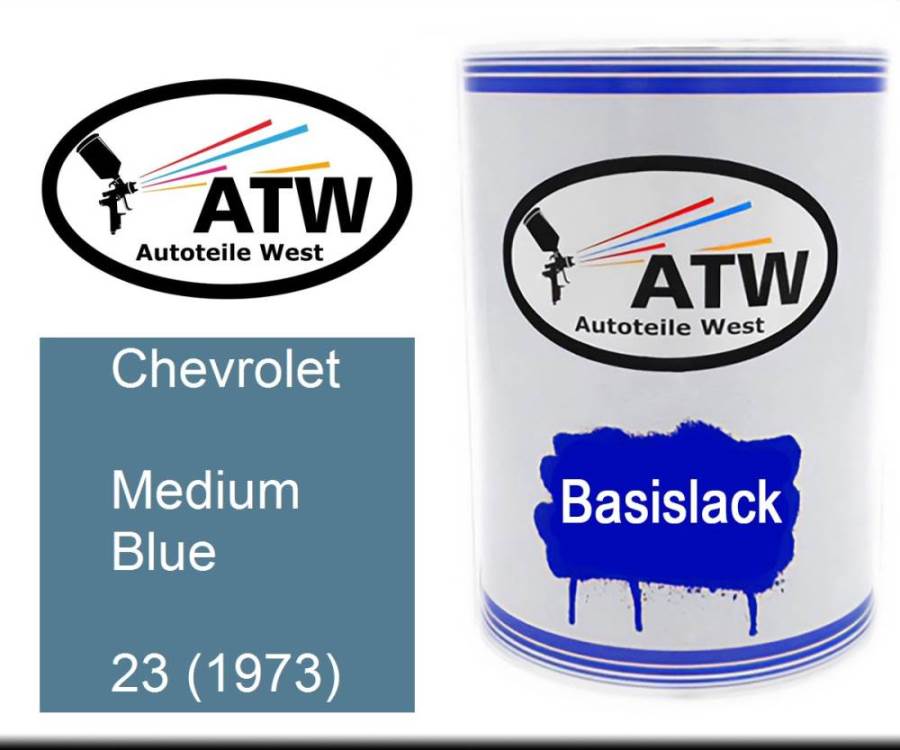 Chevrolet, Medium Blue, 23 (1973): 500ml Lackdose, von ATW Autoteile West.